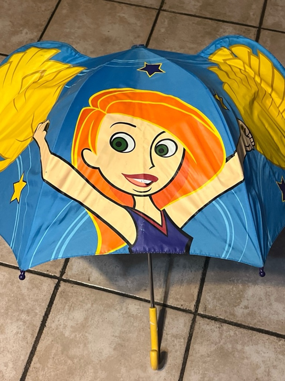 Blue & Yellow Kids Kim Possible Umbrella with Orange-Haired Cartoon Girl